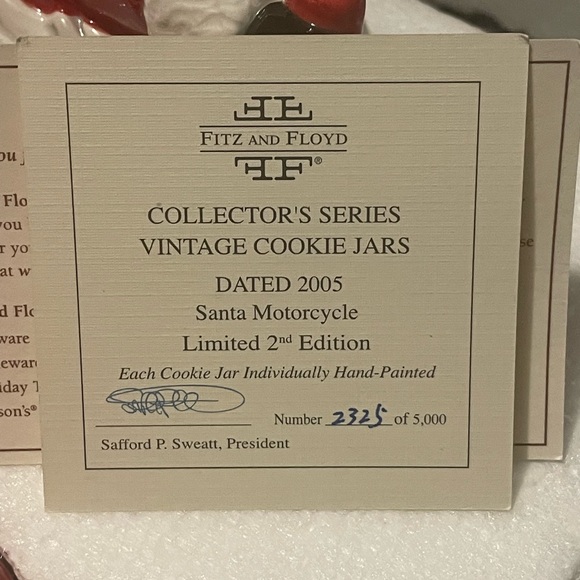Fitz and Floyd Santa on a Motorcycle Cookie Jar limited edition rare Christmas - Picture 12 of 13